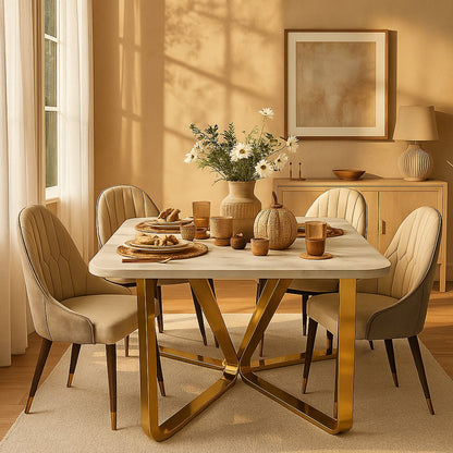 Modern PVD Gold Dining Table with Marble Top