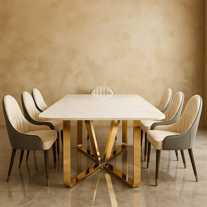 Modern PVD Gold Dining Table with Marble Top