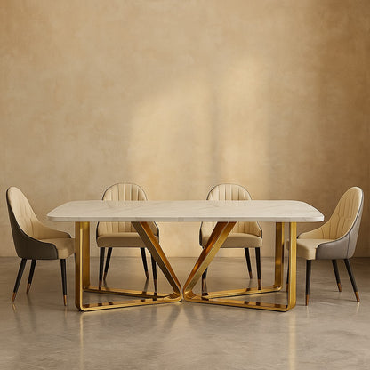 Modern PVD Gold Dining Table with Marble Top