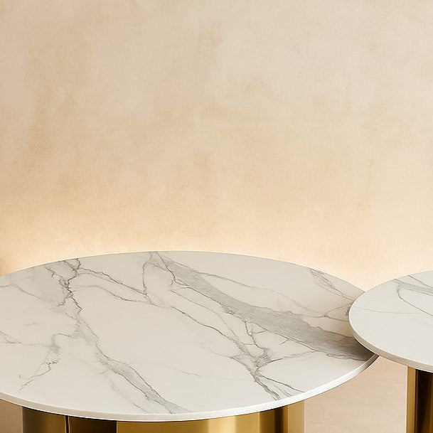 Luxury Round Nesting Table Set of 2 with Marble Top & Golden PVD Base