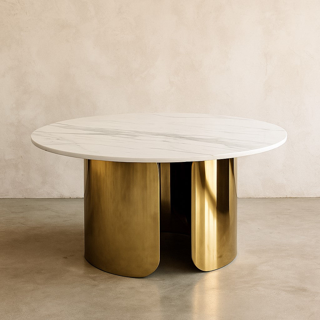 Luxury Round Nesting Table Set of 2 with Marble Top & Golden PVD Base