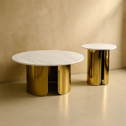 Luxury Round Nesting Table Set of 2 with Marble Top & Golden PVD Base