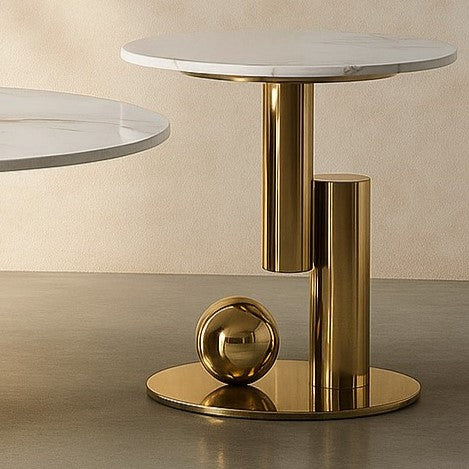 Artistic Round Marble Top Golden PVD Nesting Table Set of 2 – Modern Designer Coffee Tables