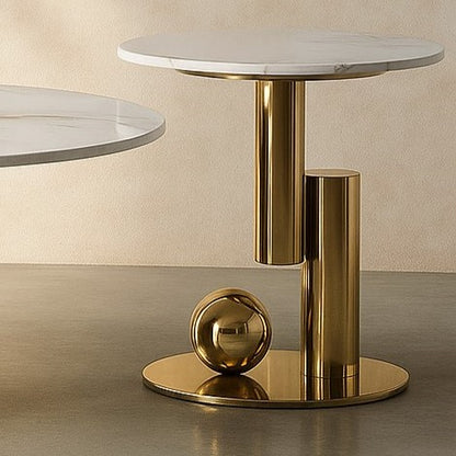Artistic Round Marble Top Golden PVD Nesting Table Set of 2 – Modern Designer Coffee Tables