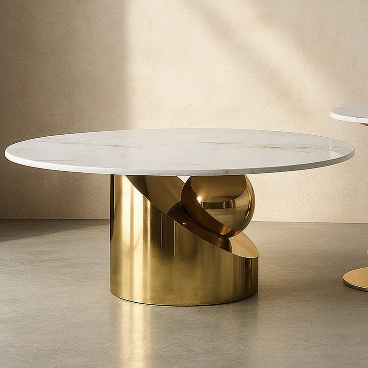 Artistic Round Marble Top Golden PVD Nesting Table Set of 2 – Modern Designer Coffee Tables