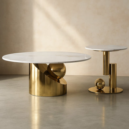 Artistic Round Marble Top Golden PVD Nesting Table Set of 2 – Modern Designer Coffee Tables