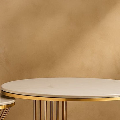 Round Golden PVD Nesting Table Set of 2 with Marble Top