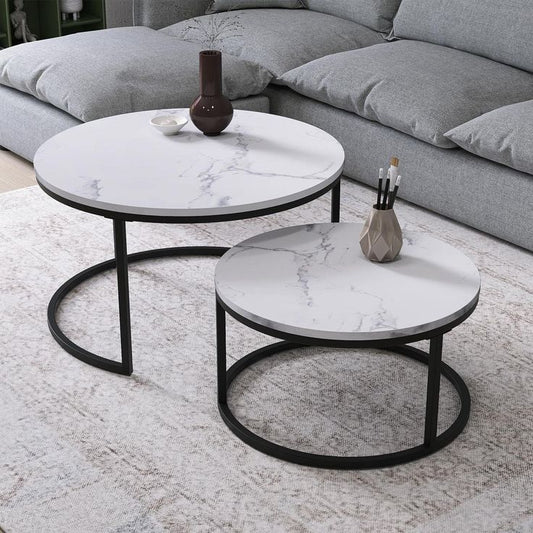 Marble Marvel: Contemporary Nesting Table Set with Luxurious Marble Tops - Ace Crafts Emporio