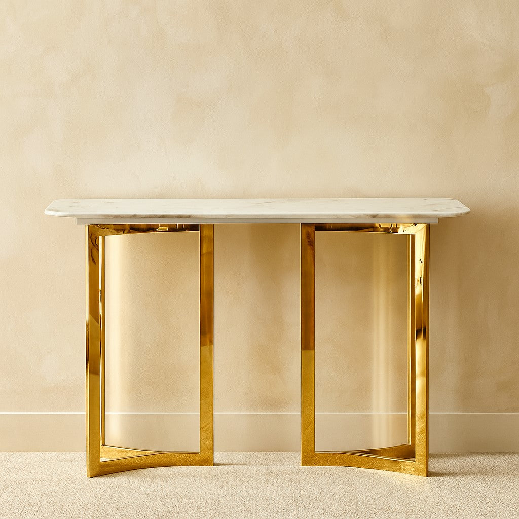 Stainless Steel PVD Console Table with Composite Marble Top for Entryway & Living Room