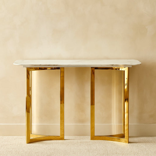 Stainless Steel PVD Console Table with Composite Marble Top for Entryway & Living Room