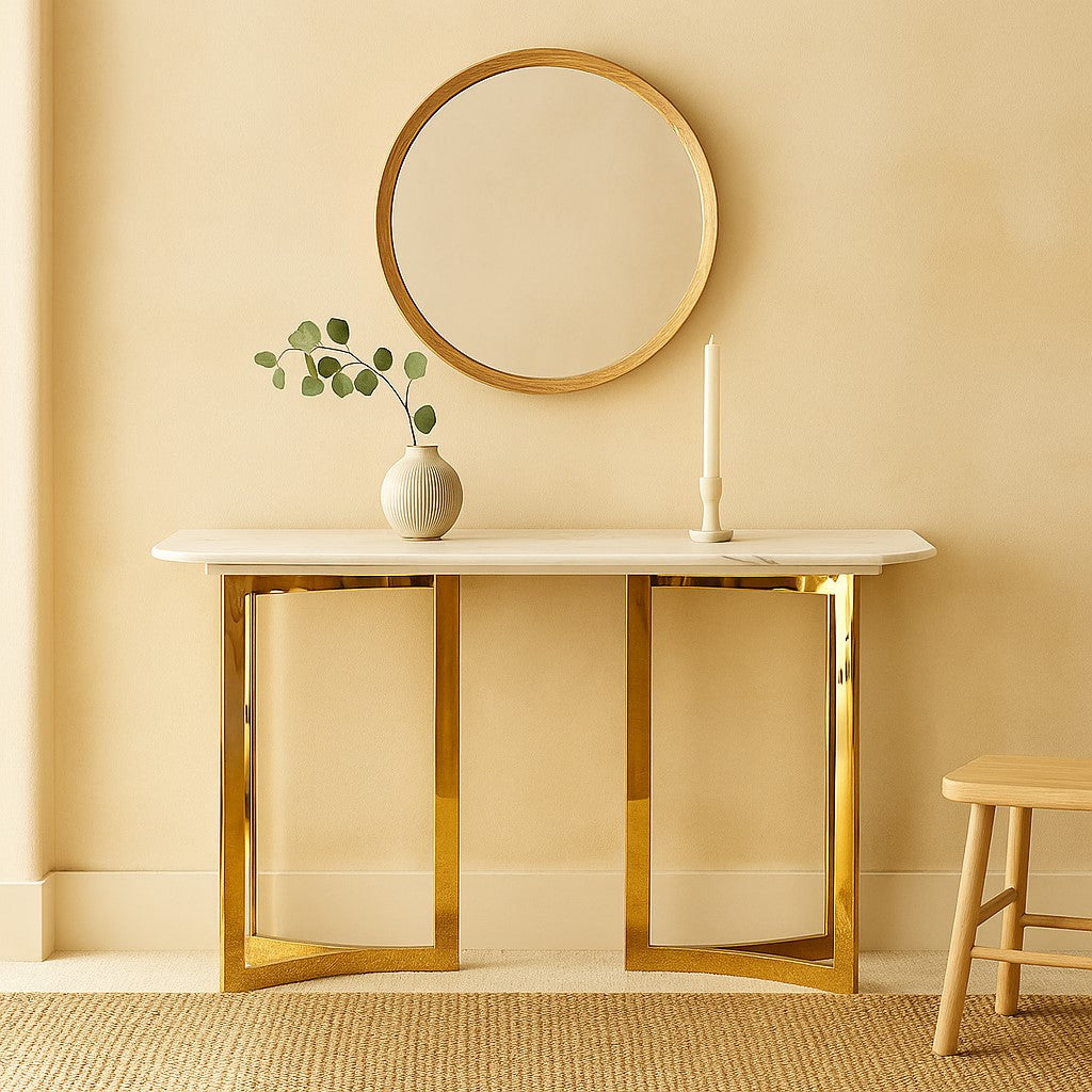 Stainless Steel PVD Console Table with Composite Marble Top for Entryway & Living Room