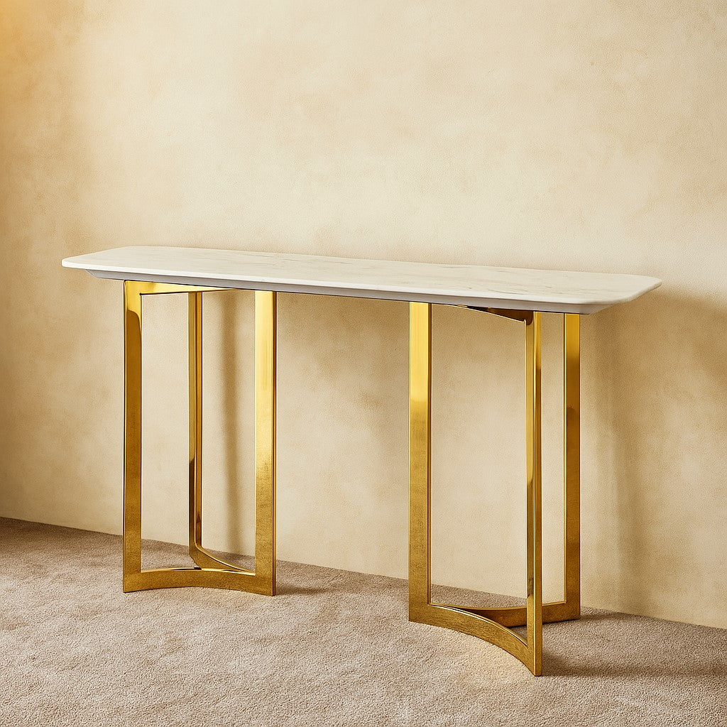 Stainless Steel PVD Console Table with Composite Marble Top for Entryway & Living Room