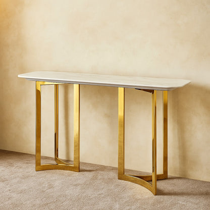Stainless Steel PVD Console Table with Composite Marble Top for Entryway & Living Room