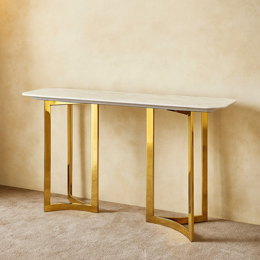 Stainless Steel PVD Console Table with Composite Marble Top for Entryway & Living Room