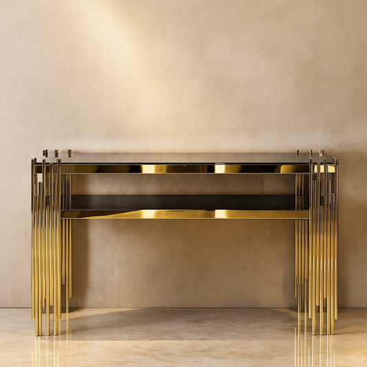Two Tier Premium PVD Finish Console Table with Marble Top