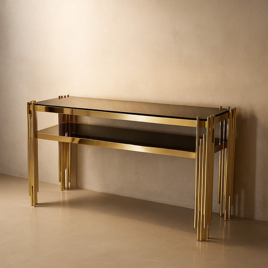 Two Tier Premium PVD Finish Console Table with Marble Top