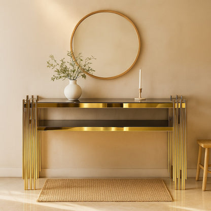 Two Tier Premium PVD Finish Console Table with Marble Top