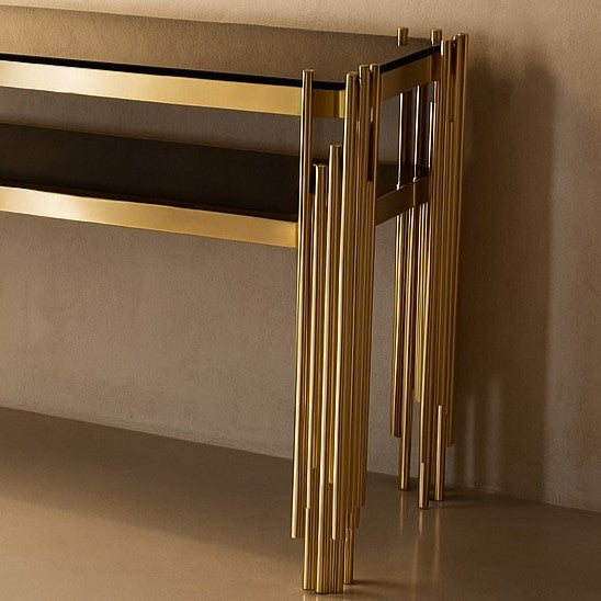 Two Tier Premium PVD Finish Console Table with Marble Top