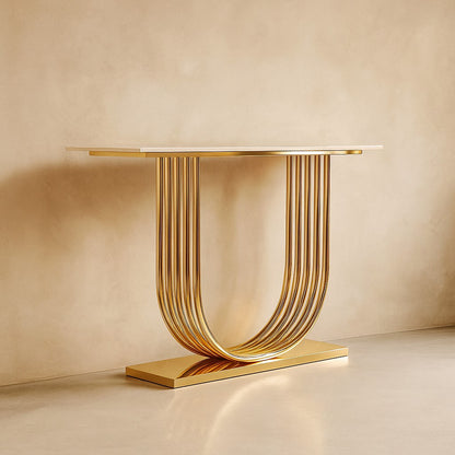 U-Shape Stainless Steel PVD Console Table with White Marble Top