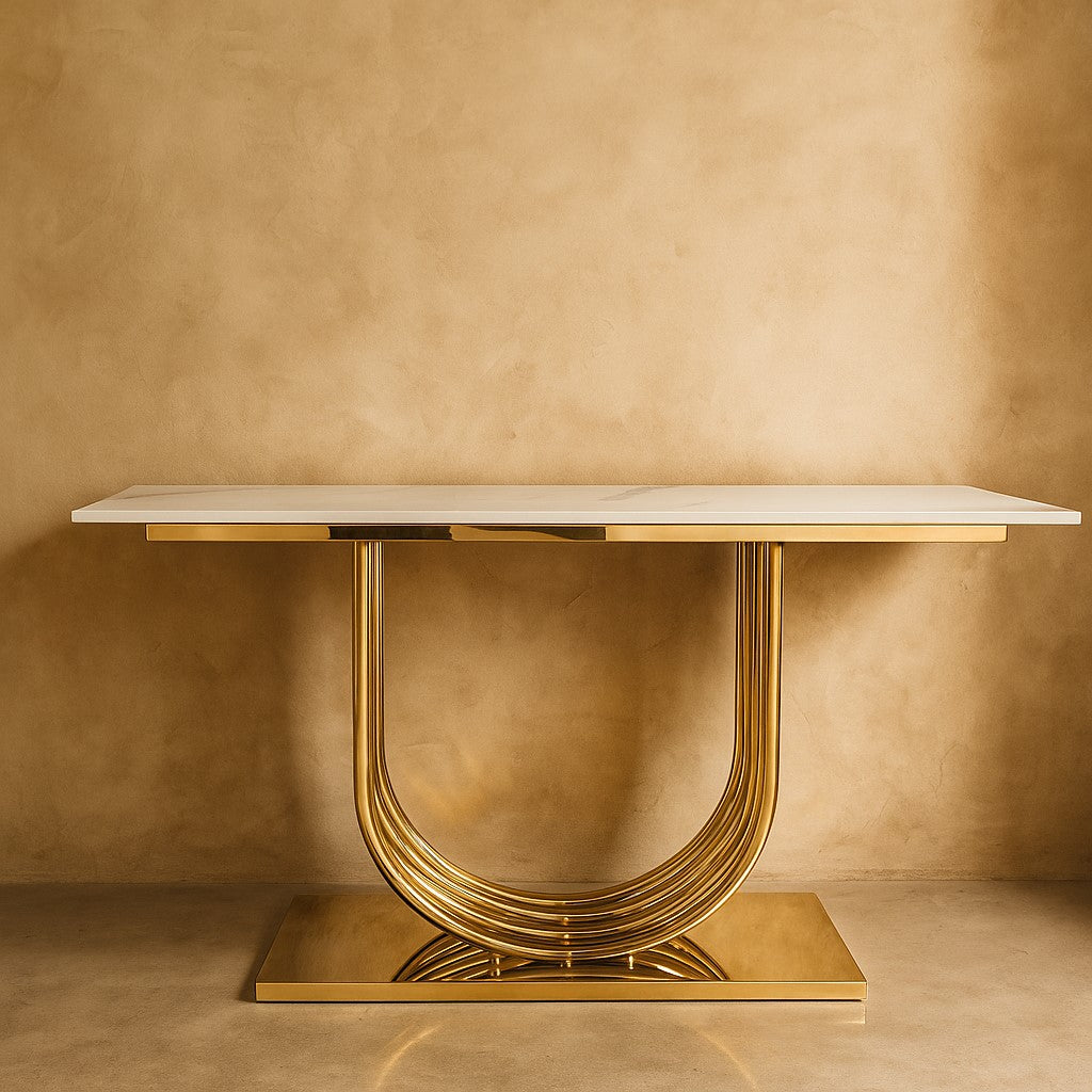U-Shape Stainless Steel PVD Console Table with White Marble Top