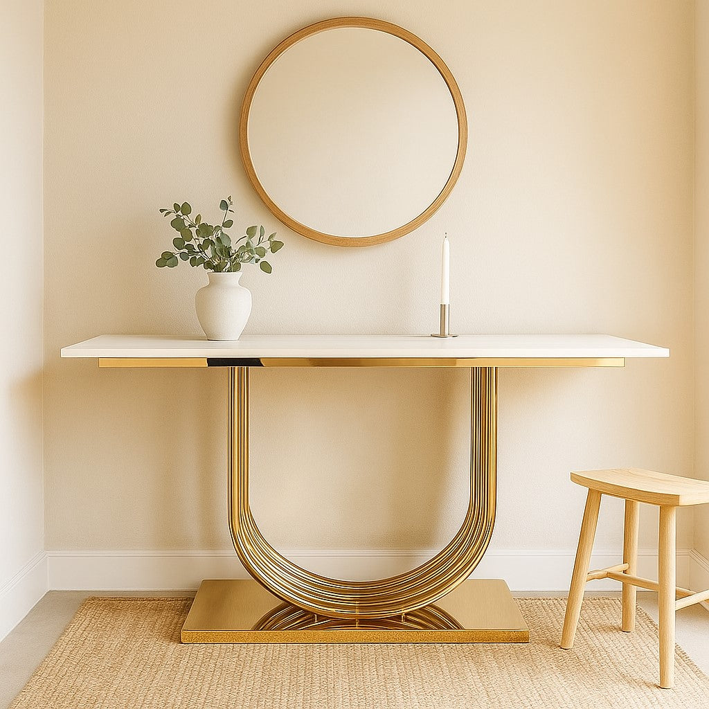 U-Shape Stainless Steel PVD Console Table with White Marble Top