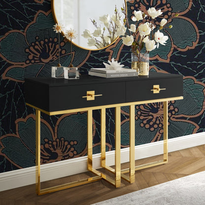 Modern High Gloss Stainless Steel Console Table with Drawer