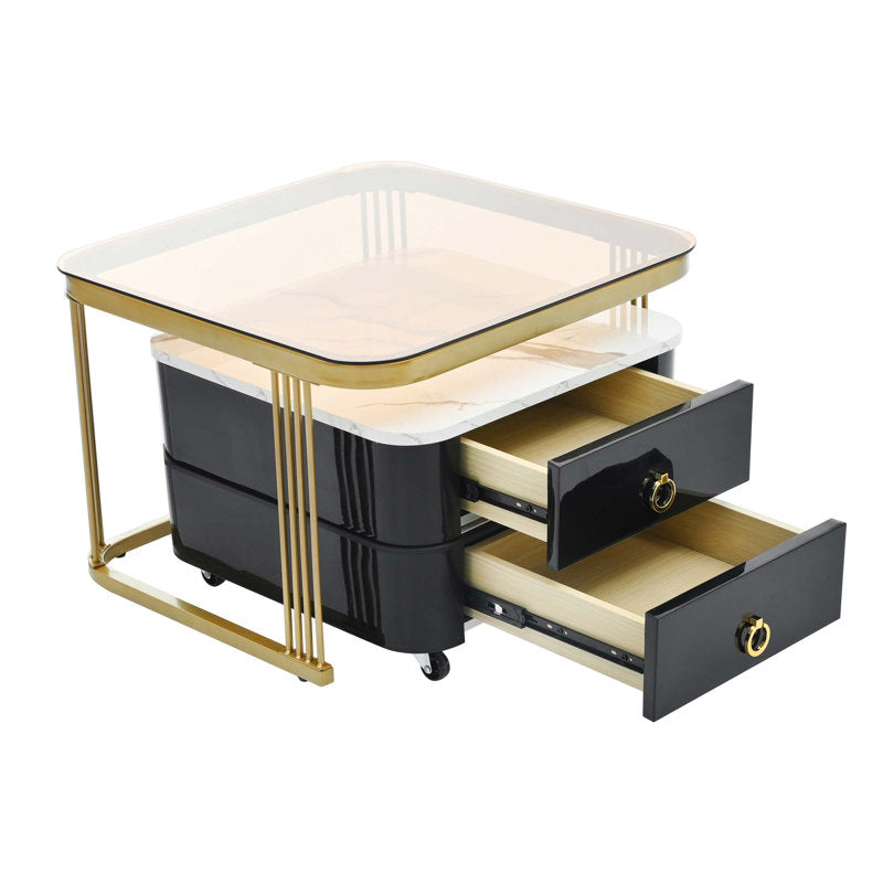 High Gloss Square Nesting Coffee Table Set of 2 – Contemporary Elegance for Your Home