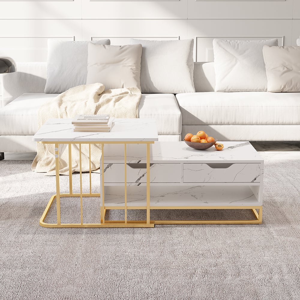 Modern Nesting Table Set with Integrated Storage Drawer