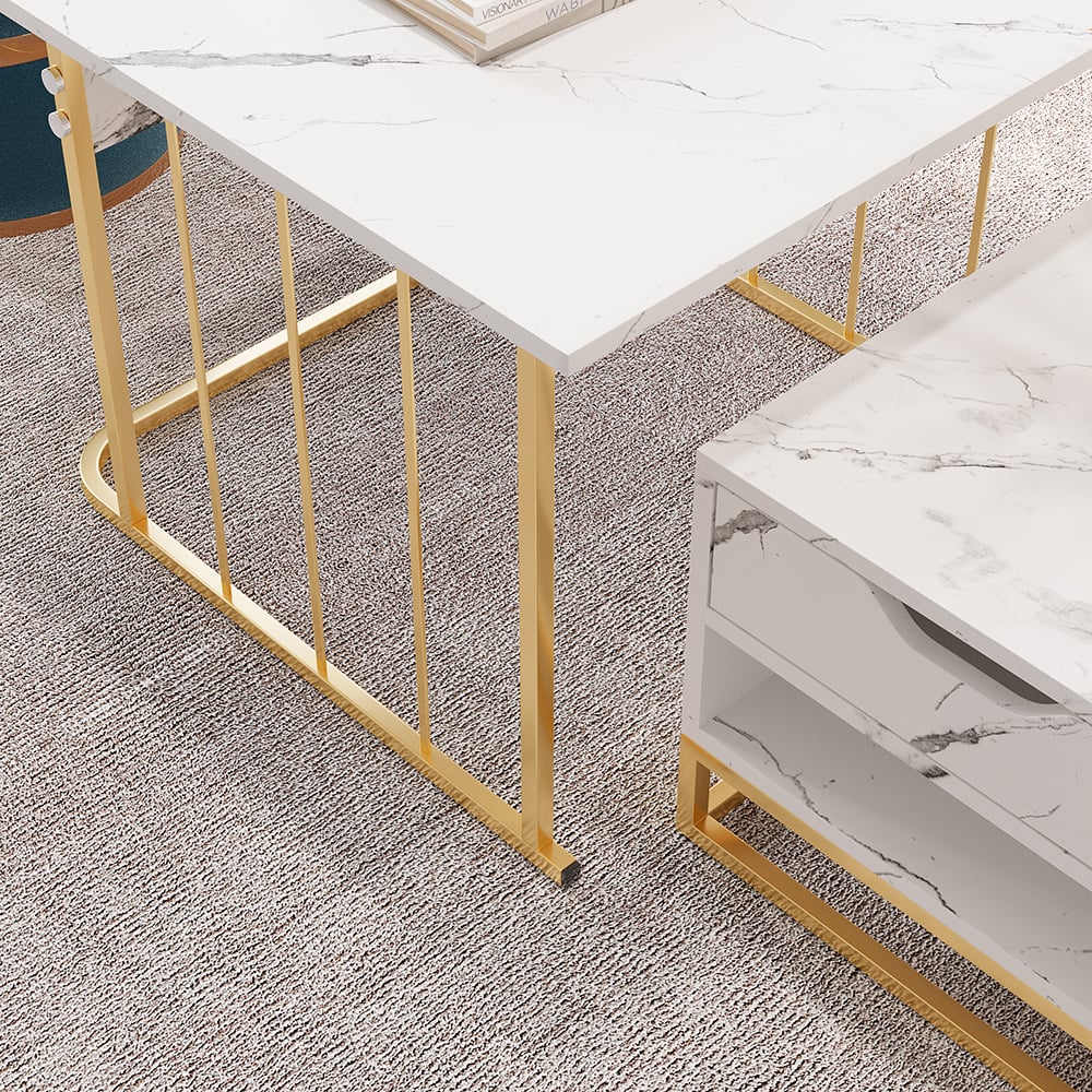 Modern Nesting Table Set with Integrated Storage Drawer