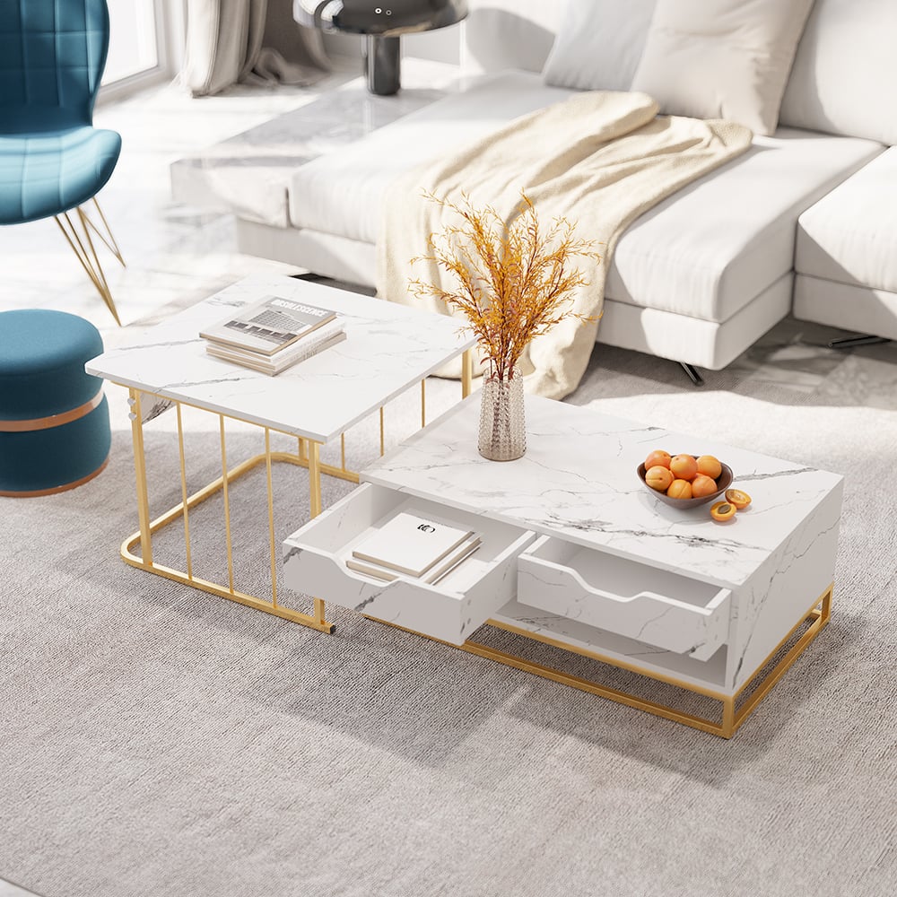 Modern Nesting Table Set with Integrated Storage Drawer
