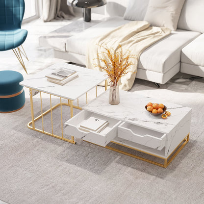 Modern Nesting Table Set with Integrated Storage Drawer