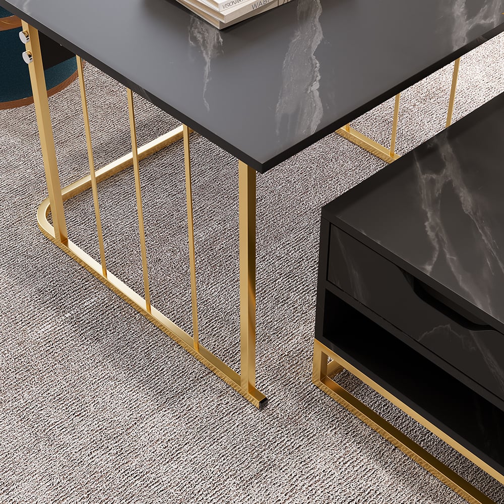 Stylish Black Nesting Table Set with Drawer