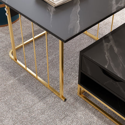 Stylish Black Nesting Table Set with Drawer