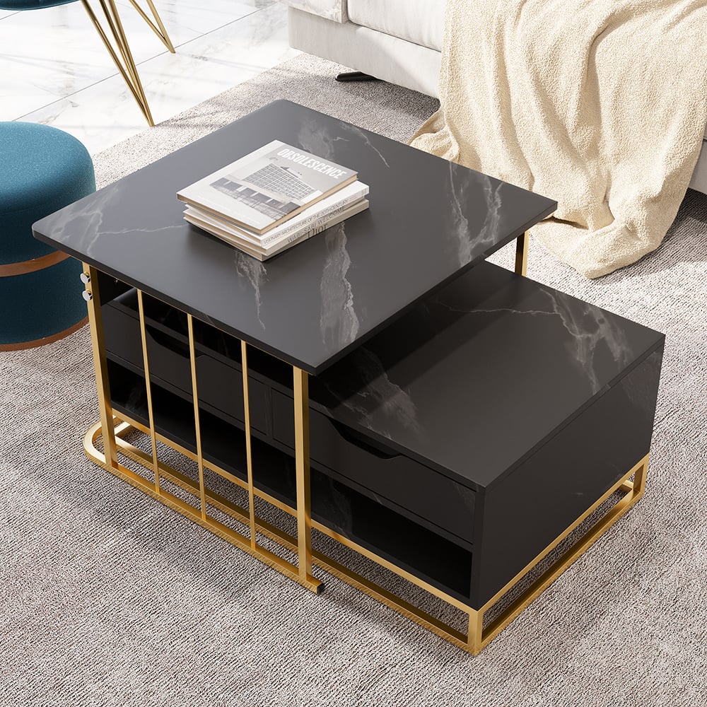 Stylish Black Nesting Table Set with Drawer
