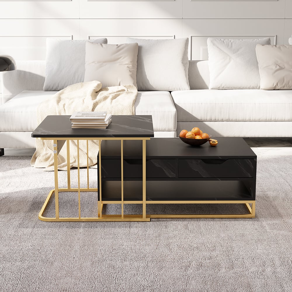 Stylish Black Nesting Table Set with Drawer