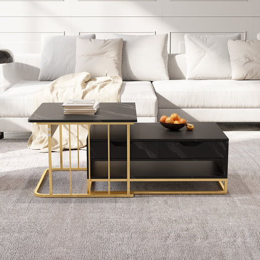Stylish Black Nesting Table Set with Drawer