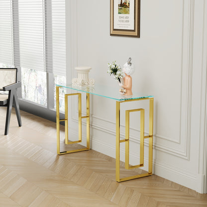 Luxurious Gold Console Table with Sleek Glass Top
