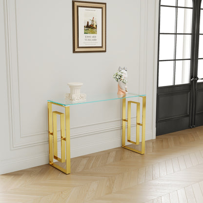 Luxurious Gold Console Table with Sleek Glass Top