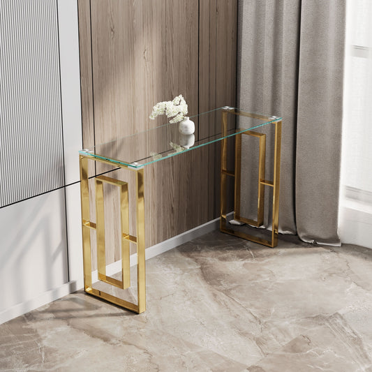 Luxurious Gold Console Table with Sleek Glass Top