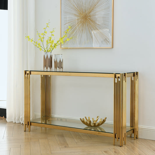 Contemporary Metal Console Table with Sleek Glass Top