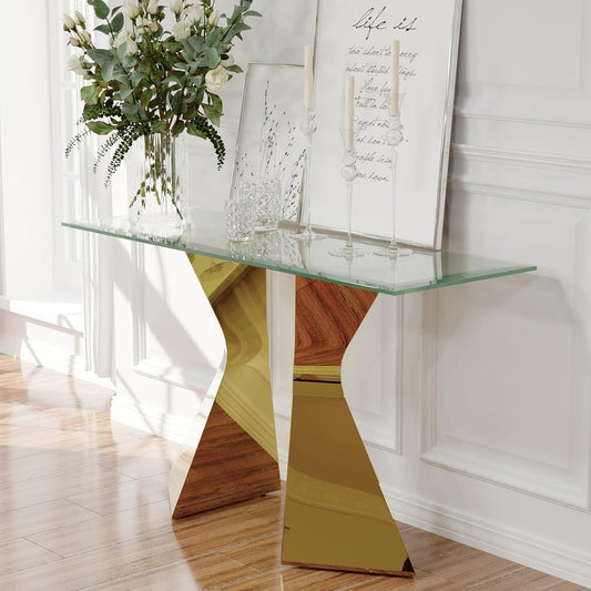 Modern Rectangular Console Table with Bold Metal Base