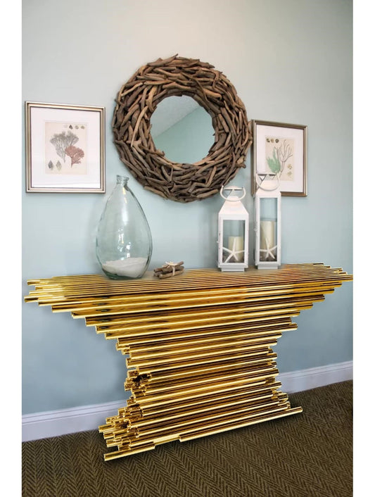 Gold Stainless Steel Rod Console Table – The Perfect Blend of Luxury and Style