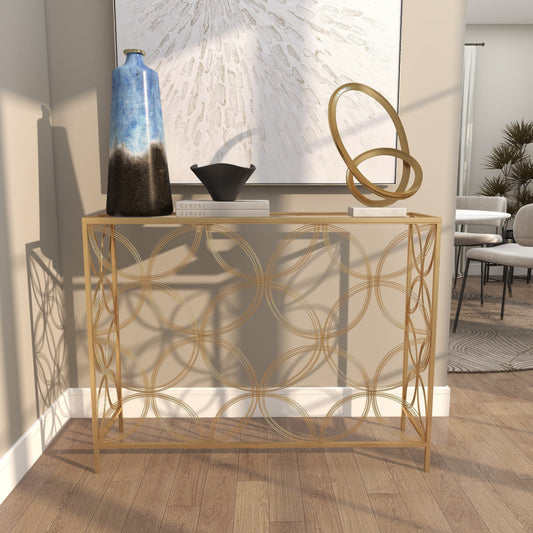 Gold Metal Geometric Console Table – Modern Elegance with a Unique Twist