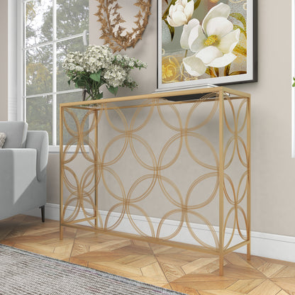 Gold Metal Geometric Console Table – Modern Elegance with a Unique Twist