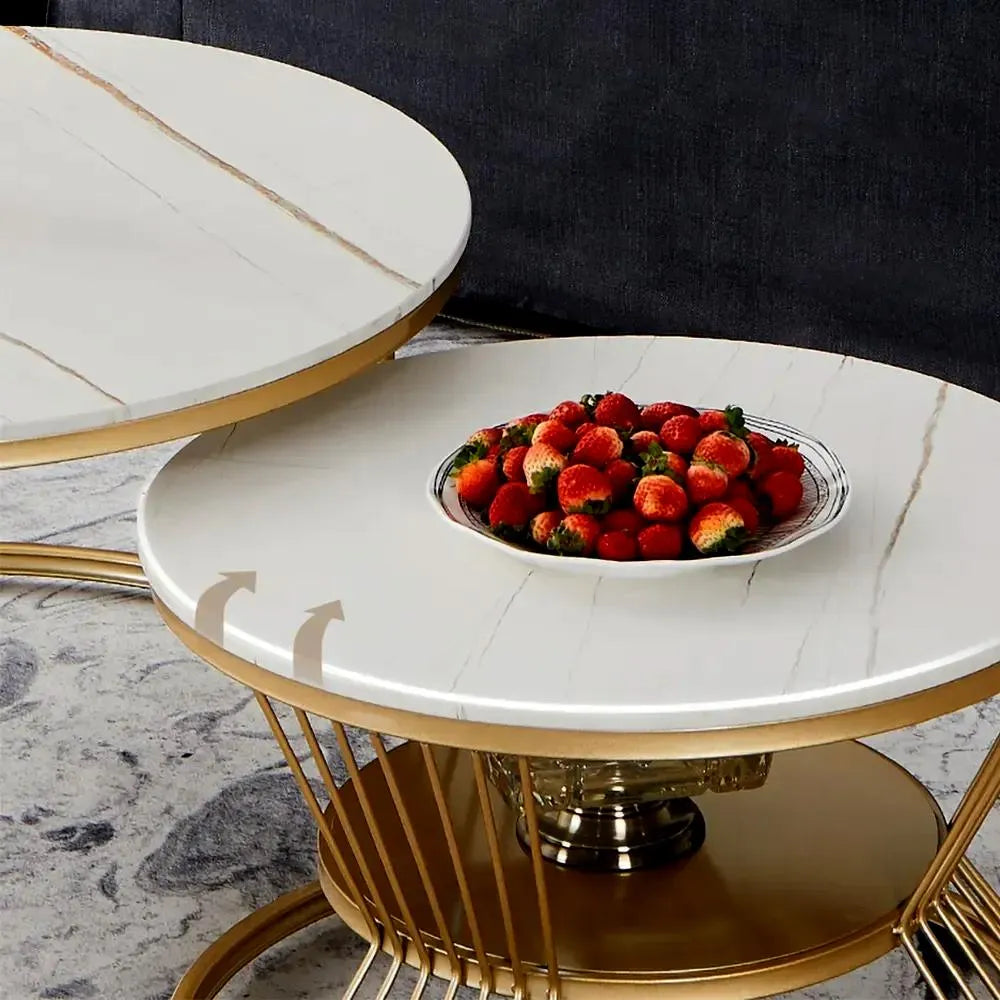 Sleek Circularity: Modern Round Coffee Table Set - Ace Crafts Emporio