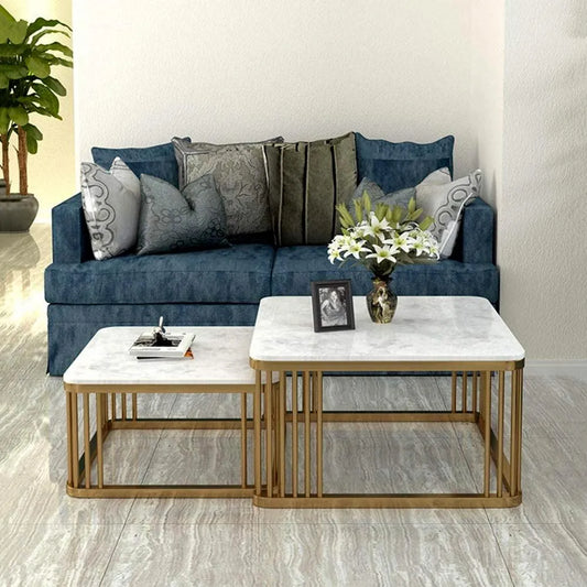 Contemporary Chic: White Gold Square 2-Piece Nesting Coffee & Tea Table Ensemble - Ace Crafts Emporio